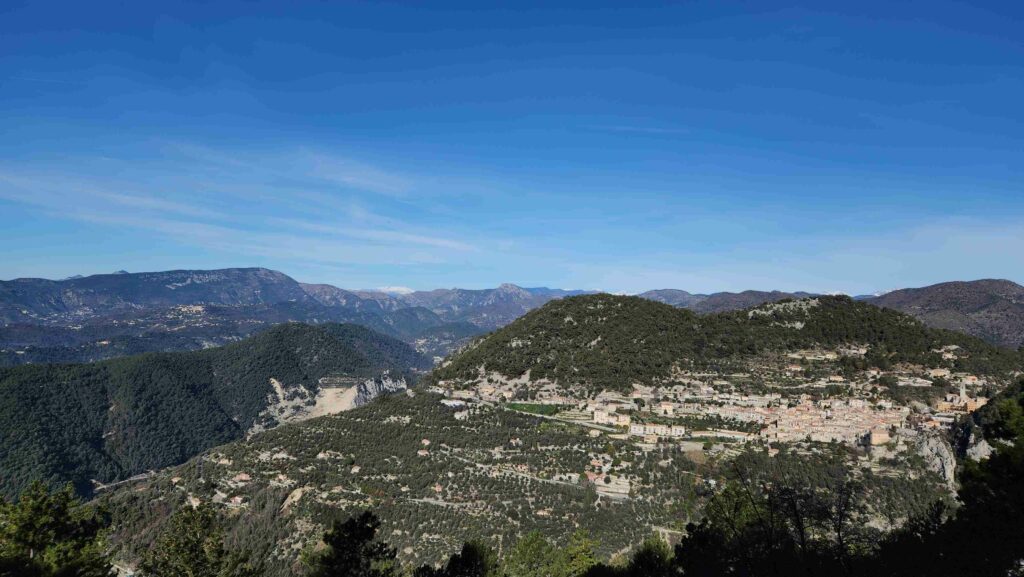 Peille village seen from the small mountain passage to col de la Madone